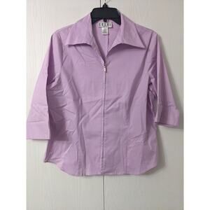Erena Women's 3/4 Sleeve Collared Pink Zipper Front Shirt Top Size PL